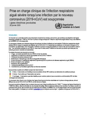 Prise en charge clinique de l’infection respiratoire aiguë sévère lorsqu’une infection par le nouveau coronavirus (2019-nCoV) est soupçonnée