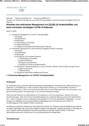 Hinweise zum ambulanten Management von COVID-19-Verdachtsfällen und leicht erkrankten bestätigten COVID-19-Patienten