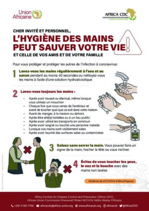 Cher invité et personnel, l’hygiène des mains peut sauver votre vie et celle  de vos amis et de votre famille