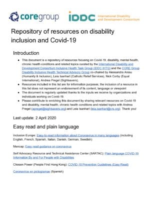 Repository of resources on disability inclusion and Covid-19