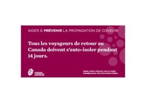 Aider à prévenir la propagation de COVID-19 - Tous les voyageurs de retour au Canada doivent s'auto-isoler pendant 14 jours