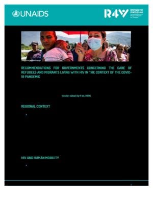 Recommendations for governments concerning the care of refugees and migrants living with HIV in the context of the COVID-19 pandemic