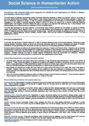 Compliance with physical distancing measures for COVID-19 and implications for RCCE in Eastern and Southern Africa (April 2020)