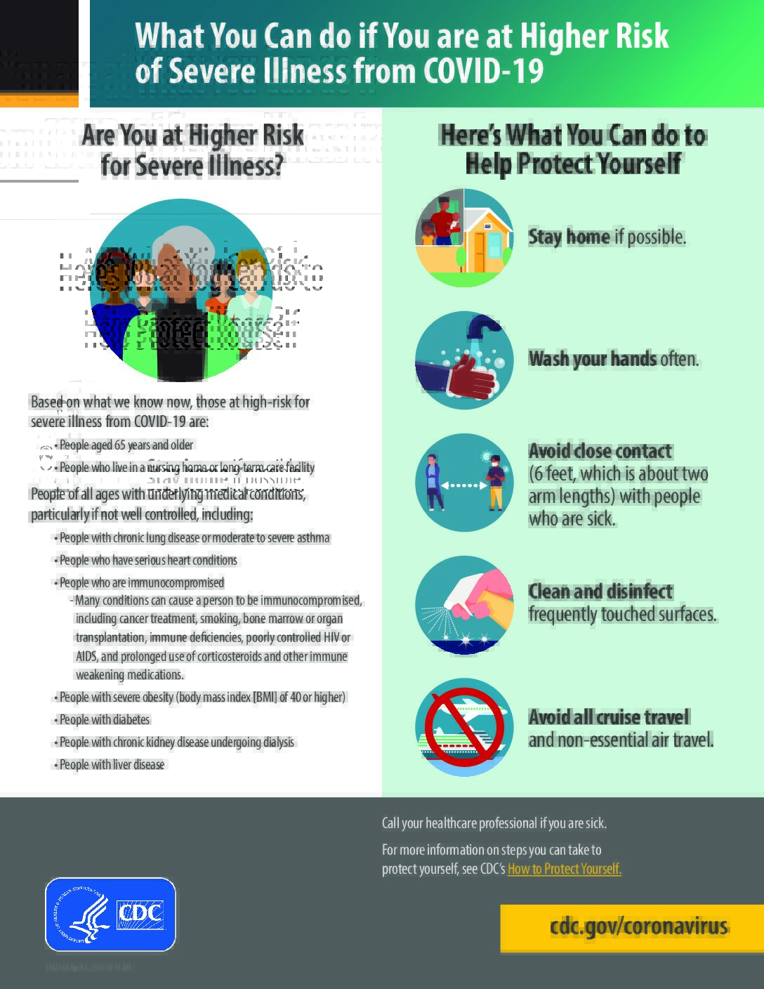 What You Can do if You are at Higher Risk of Severe Illness from COVID-19
