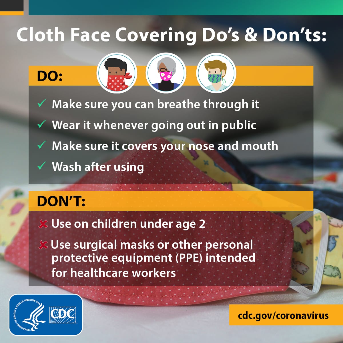 Cloth Face Covering Do's and Don'ts (CDC Social Media Toolkit)