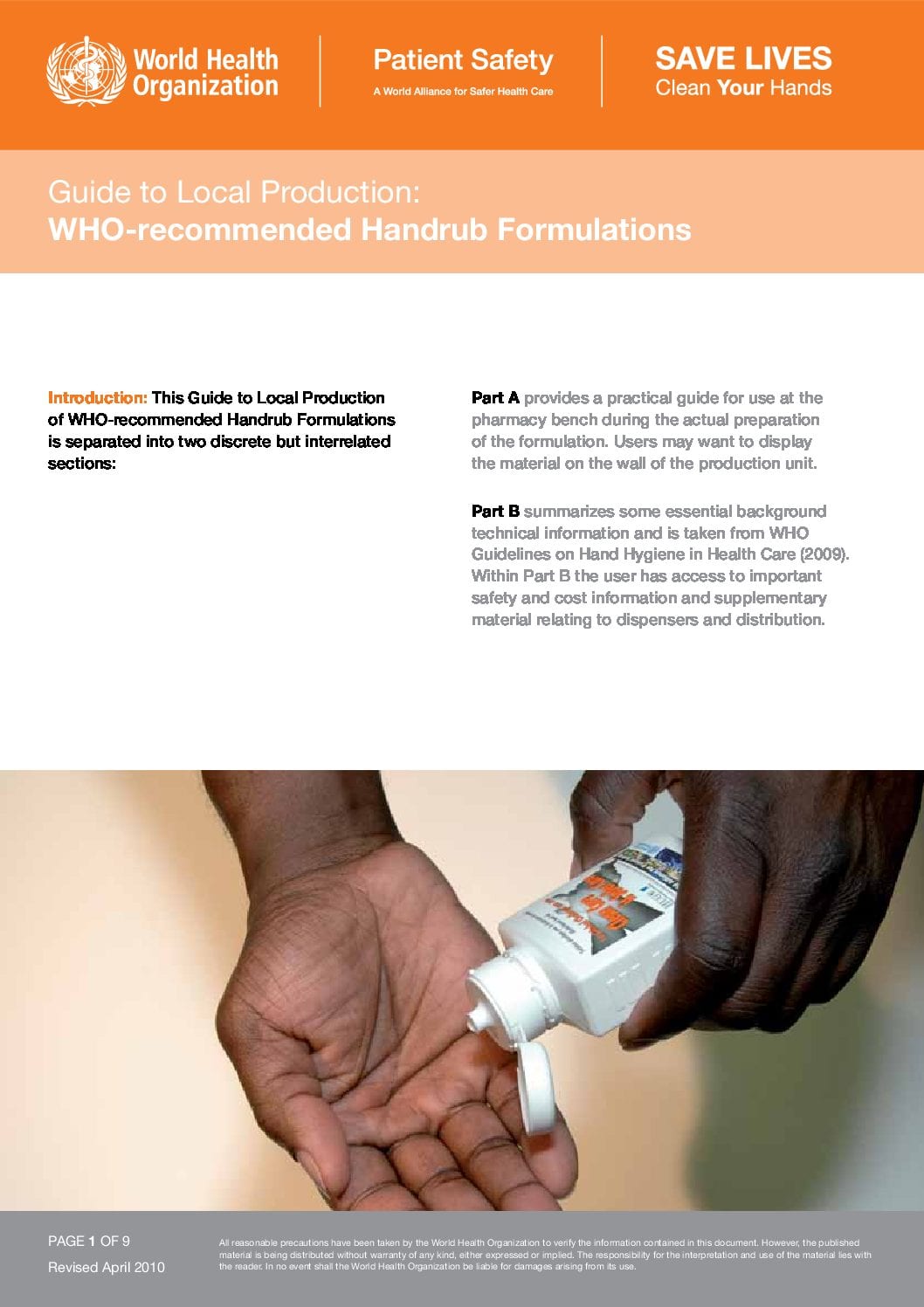 Guide to Local Production: WHO-recommended Handrub Formulations