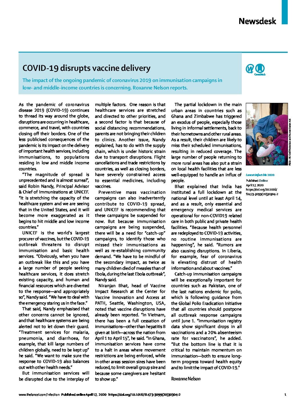 Disruption to vaccine delivery