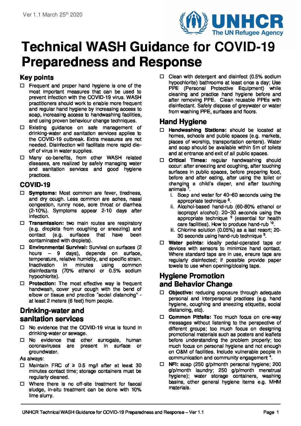 WASH Guidance for COVID-19 Preparedness and Response