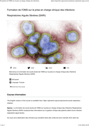 Formation de l'OMS sur la prise en charge clinique des infections Respiratoires Aiguës Sévères (SARI)