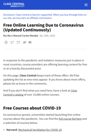 Free Online Learning Due to Coronavirus (Updated Continuously)