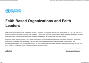 Faith Based Organizations and Faith Leaders