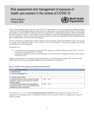 Risk assessment and management of exposure of health care workers in the context of COVID-19 Risk assessment and management of exposure of health care workers in the context of COVID-19