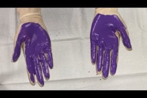 Detailed hand washing technique video - with purple paint