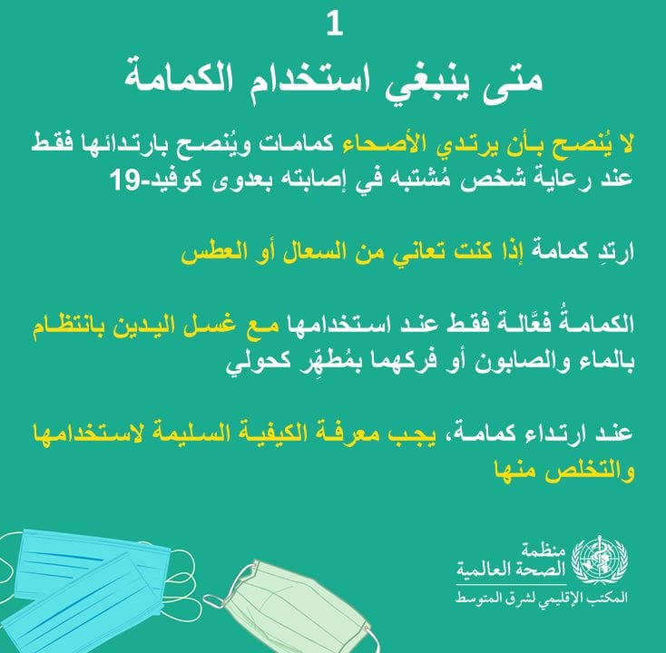 7 Posters about When to Use Masks! (Arabic Original Content), WHO