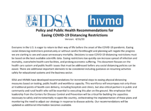 IDSA and HIVMA Recommendations for Easing Social Distancing Based on Testing, Public Health and  Workforce