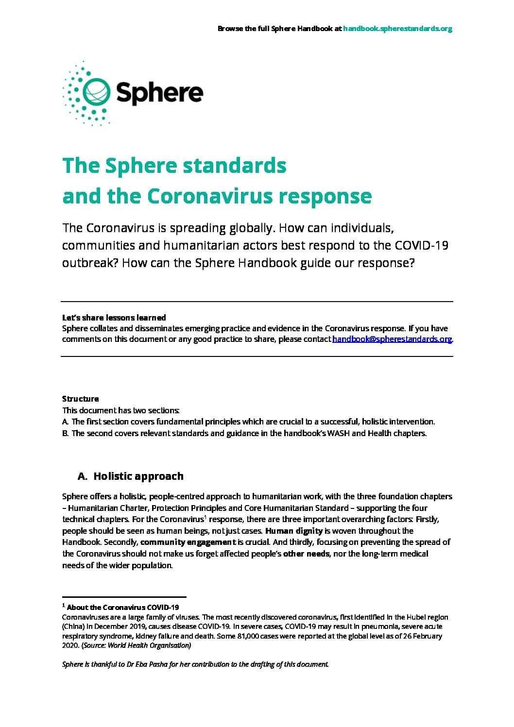 COVID-19 Guidance Based on Humanitarian Standards